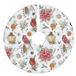 Saia Para Árvore De Natal De Linho Falso Símbolos de Natal Cardeal Padrão, Poinsettia