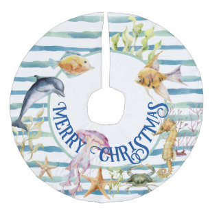 Saia Para Árvore De Natal De Linho Falso Tema da praia costeira divertida Feliz Natal