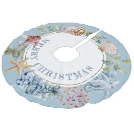 Saia Para Árvore De Natal De Linho Falso Tema de Praia Tropical Costeira Azul Natal Feliz