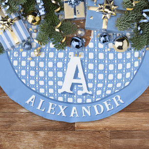 Saia Para Árvore De Natal De Linho Falso Trellis de Cana Chinesa em Azul Personalizado