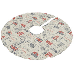 Saia Para Árvore De Natal De Linho Falso Vintage London Tree Skirt