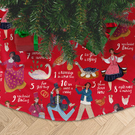Saia Para Árvore De Natal De Poliéster 12 Dias de Natal vermelho