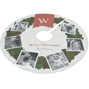 Saia Para Árvore De Natal De Poliéster 5 Foto Collage Wreath Monograma Burgundy