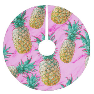 Saia Para Árvore De Natal De Poliéster Abacaxis Tropicais & Mármore Rosa Moderno Colorido
