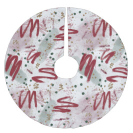 Saia Para Árvore De Natal De Poliéster Abstract Cheer in Maroon, Gold & Evergreen