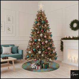 Saia Para Árvore De Natal De Poliéster Abstract Digital Diamond Grid Geometric Blocks