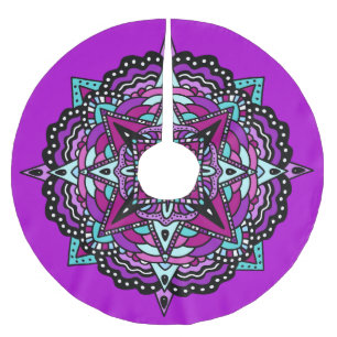 Saia Para Árvore De Natal De Poliéster Abstrato de Mandala Roxo e Azul