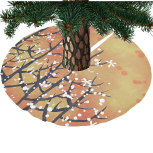 Saia Para Árvore De Natal De Poliéster Abstrato Floral Laranja