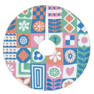 Saia Para Árvore De Natal De Poliéster Abstrato Floral: Scandinávia Folk Design.