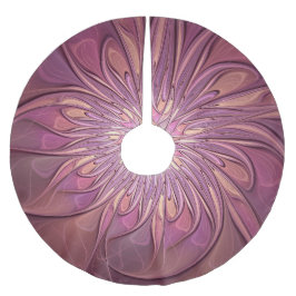 Saia Para Árvore De Natal De Poliéster Abstrato Modern Floral Arte Fractal Cores de Berry