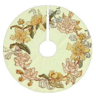 Saia Para Árvore De Natal De Poliéster Aguarela floral do vintage da grinalda da flor do