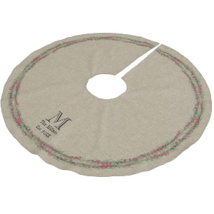 Saia Para Árvore De Natal De Poliéster Aguarela rústica de Rosemary e de bagas na