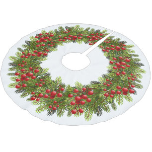 Saia Para Árvore De Natal De Poliéster Agulhas De Árvore De Pinheiros Verdes, Berries Ver