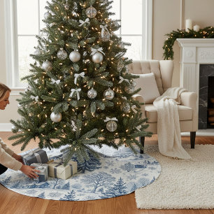 Saia Para Árvore De Natal De Poliéster Aldeia de Inverno Azul Design de Casa de Natal Nev