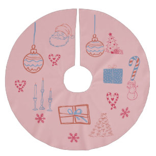 Saia Para Árvore De Natal De Poliéster Alegres Desenhos de Natal Cor-de-Rosa