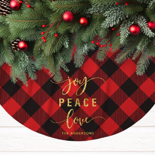 Saia Para Árvore De Natal De Poliéster Alegria Paz Amor Natal Xadrez de Búfalo