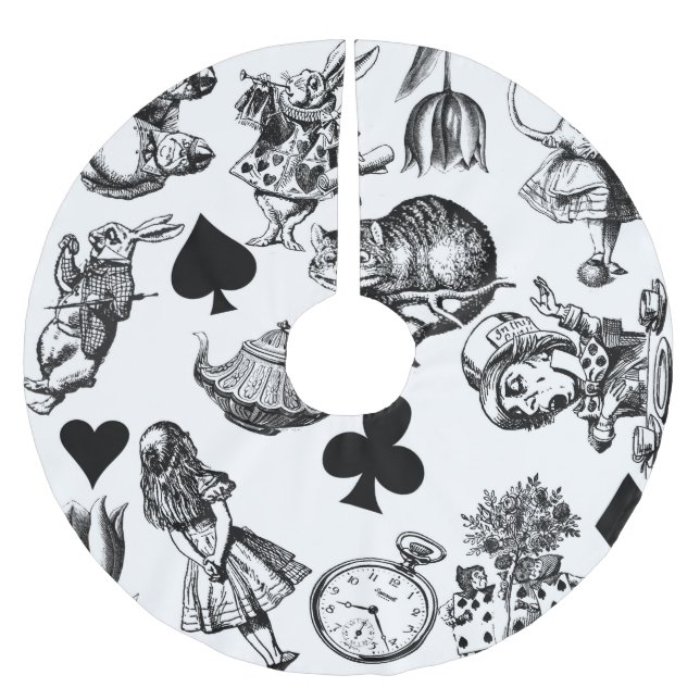 Saia Para Árvore De Natal De Poliéster Alice White Rabbit Wonderland Cheshire Cat (Frente)