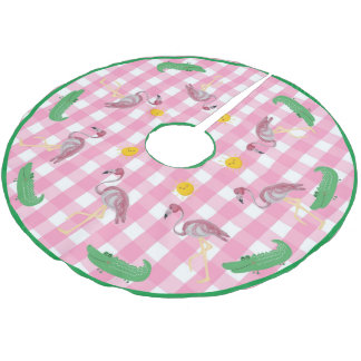 Saia Para Árvore De Natal De Poliéster Alligador Flamingo Flamingo, Rosa de Natal, escova