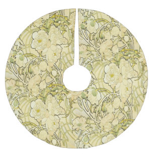 Saia Para Árvore De Natal De Poliéster Alphonse Mucha Peonias Padrão Floral Art Nouveau