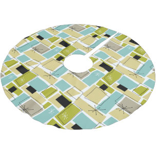 Saia Para Árvore De Natal De Poliéster Amarelo Aqua Azul Quadrados Starburst Meio século