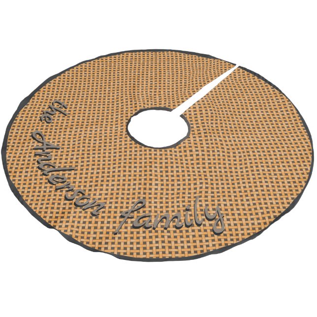 Saia Para Árvore De Natal De Poliéster Amarelo Rústico Neutro com Texto Personalizado (Inclinado)