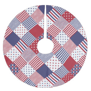Saia Para Árvore De Natal De Poliéster Americana EUA Diagonal Vermelho Branco e Azul Quil