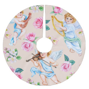Saia Para Árvore De Natal De Poliéster Angelic Florals: Padrão Cupido Vintage