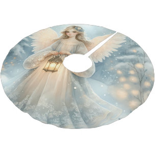 Saia Para Árvore De Natal De Poliéster Anjo Celestial de Inverno Lanterna da Graça