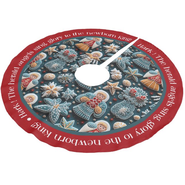 Saia Para Árvore De Natal De Poliéster Anjos Festivos de Natal Vermelho Azul (Inclinado)