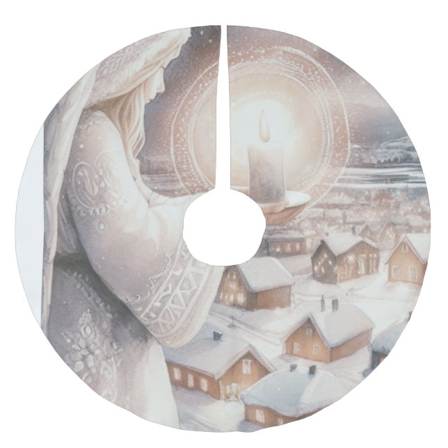 Saia Para Árvore De Natal De Poliéster Anjos vigiam você (Frente)