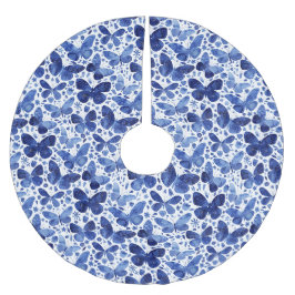 Saia Para Árvore De Natal De Poliéster Aquarela de Borboleta Azul