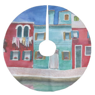 Saia Para Árvore De Natal De Poliéster Aquarela Itália: Desenho Mão