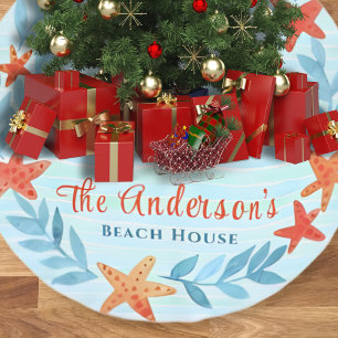 Saia Para Árvore De Natal De Poliéster Aquarela Oceânica Onda-Onda - Natal Costeiro