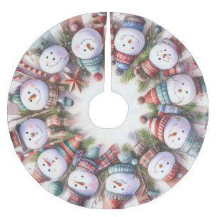 Saia Para Árvore De Natal De Poliéster Aquarela Snowmen Natal