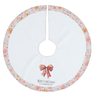 Saia Para Árvore De Natal De Poliéster Arco Vermelho Coquette Modern Floral Natal