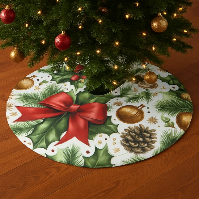 Saia Para Árvore De Natal De Poliéster Arco Vermelho Natal e Verde (Style your Christmas tree with a festive red bow tree skirt )