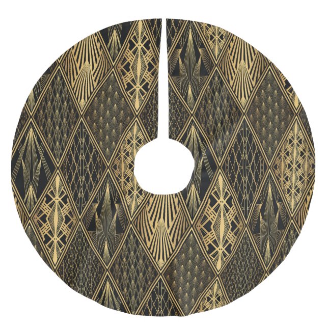 Saia Para Árvore De Natal De Poliéster Art Deco Black Dourado Elegance (Frente)