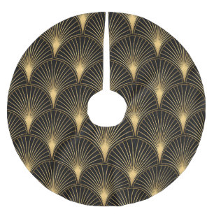 Saia Para Árvore De Natal De Poliéster Art Deco Black Dourado: Luxo sem costura
