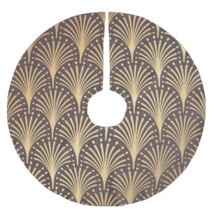 Saia Para Árvore De Natal De Poliéster Art Deco Dourado: Luxo Geométrico Minimalista