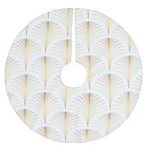 Saia Para Árvore De Natal De Poliéster Art Deco Floral: Elegância Ouro.