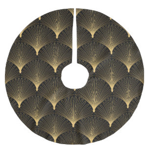 Saia Para Árvore De Natal De Poliéster Art Deco: padrão de ouro preto.