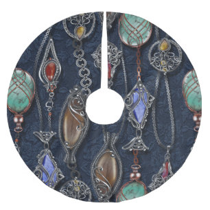 Saia Para Árvore De Natal De Poliéster Art Nouveau Floral: Denim Elegance.