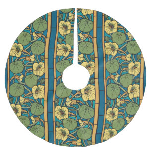 Saia Para Árvore De Natal De Poliéster Art Nouveau Nasturtium Azul Dourado floral Verneui