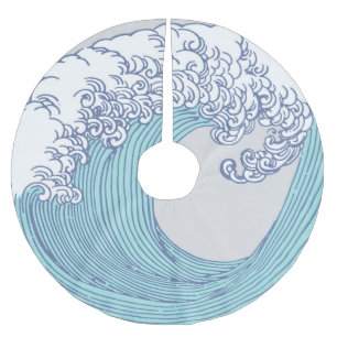 Saia Para Árvore De Natal De Poliéster Arte de onda de surf Ukiyo-e japonês vintage Costa