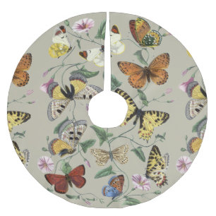 Saia Para Árvore De Natal De Poliéster Arte Floral Botânica de Mariposa Borboleta Vintage