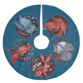 Saia Para Árvore De Natal De Poliéster Arte Folclórica Nórdica, Animais Da Floresta,