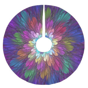 Saia Para Árvore De Natal De Poliéster Arte Fractal Abstrato de Flor Psicodélica Colorida