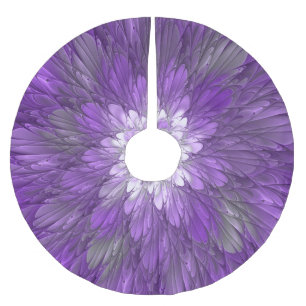 Saia Para Árvore De Natal De Poliéster Arte Fractal Abstrato de Flor Roxo Psicodélico