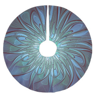 Saia Para Árvore De Natal De Poliéster Arte Fractal de Flor Azul Moderno, Abstrato Trendy