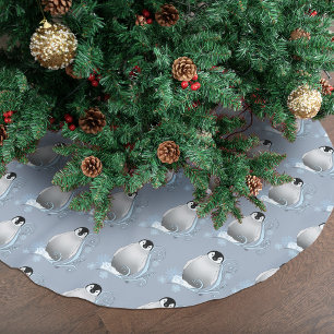 Saia Para Árvore De Natal De Poliéster Arte Nova de Pinguim de Inverno Caprichoso Flocos 